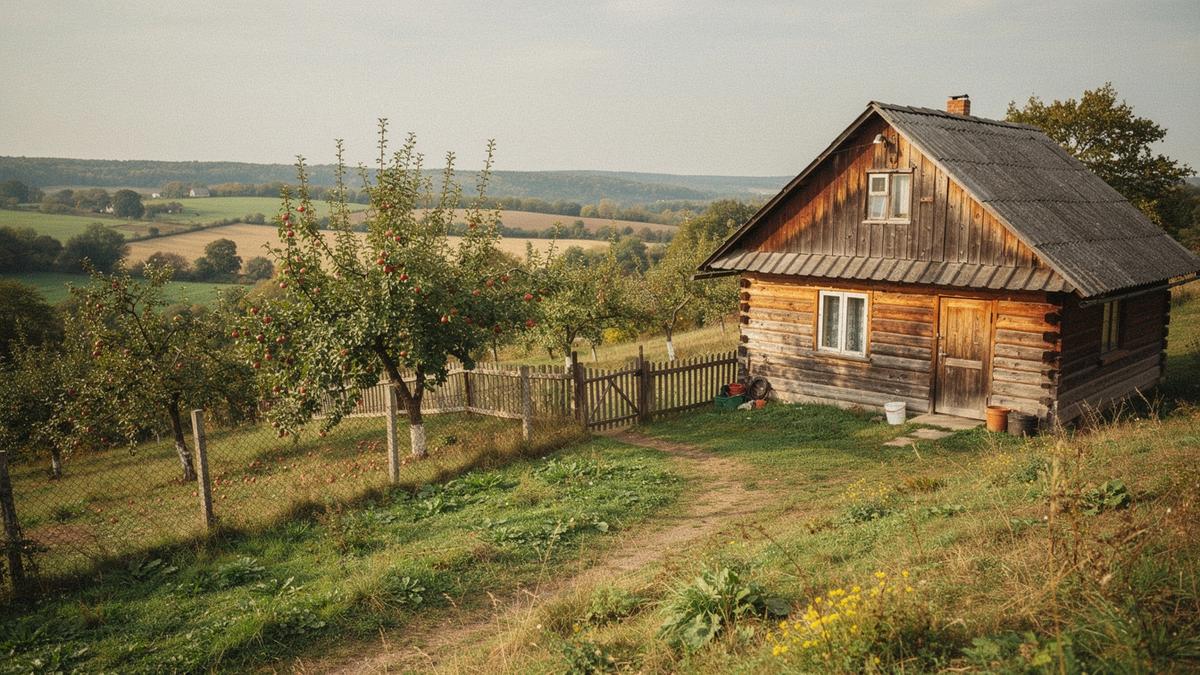 Timber cottage with an orchard in western Ukraine